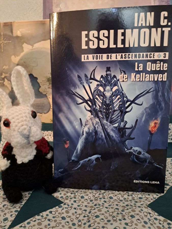 Livre La quête de Kellanved, on voit un trône en os sur la couverture. 